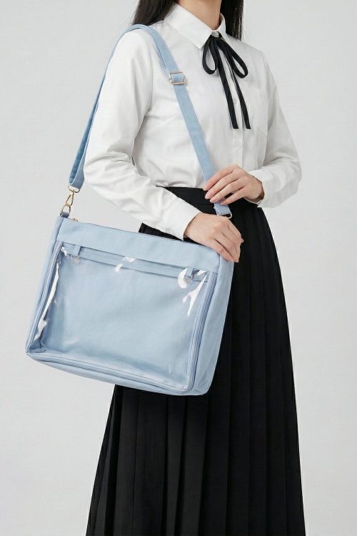 Large Kawaii Y2K Ita Tote Bag with Clear Window for Pin Display