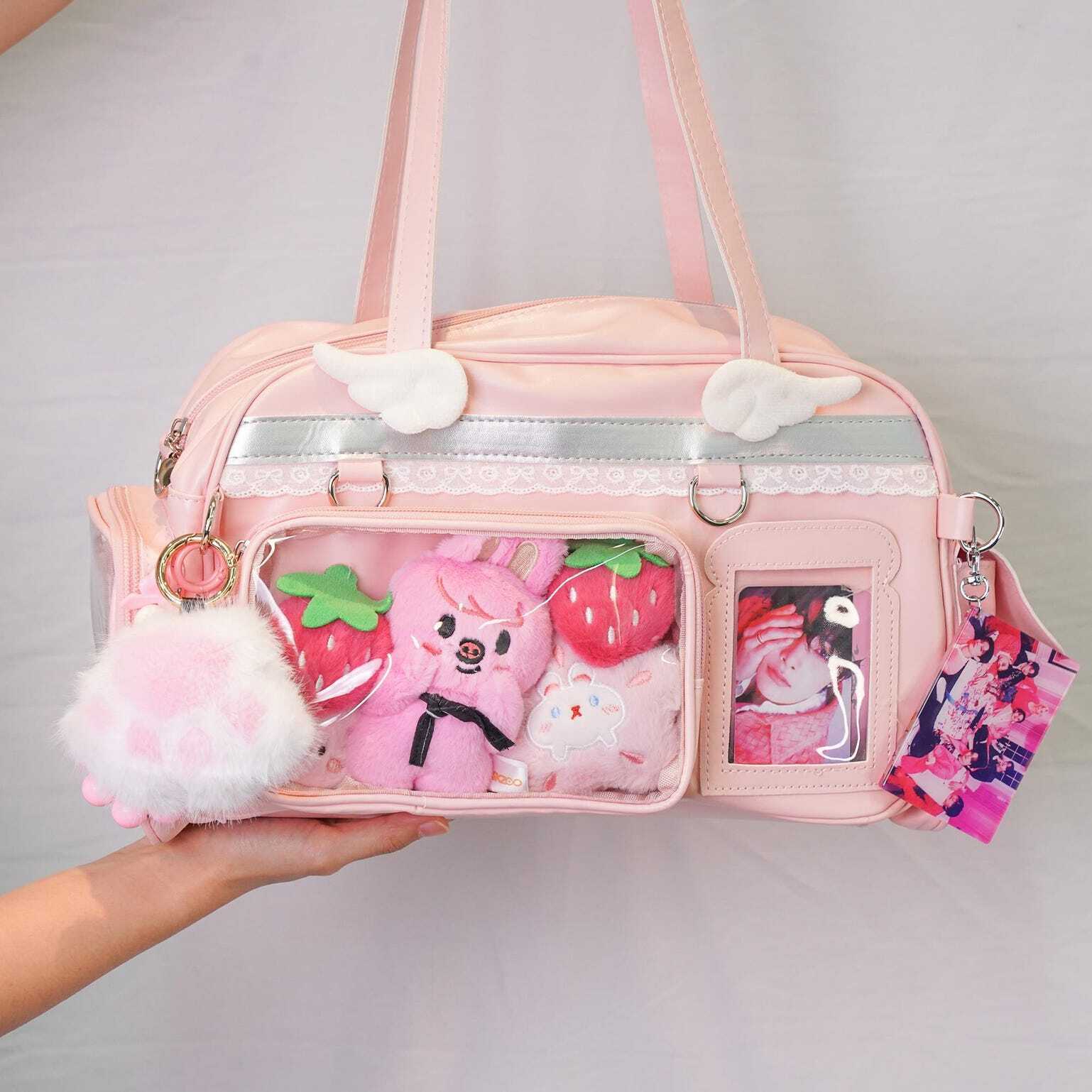 Large Pastel Convertible Ita Bag with Clear Window for Plushies and Pins Large Pastel Convertible Ita Bag with Clear Window for Plushies and Pins