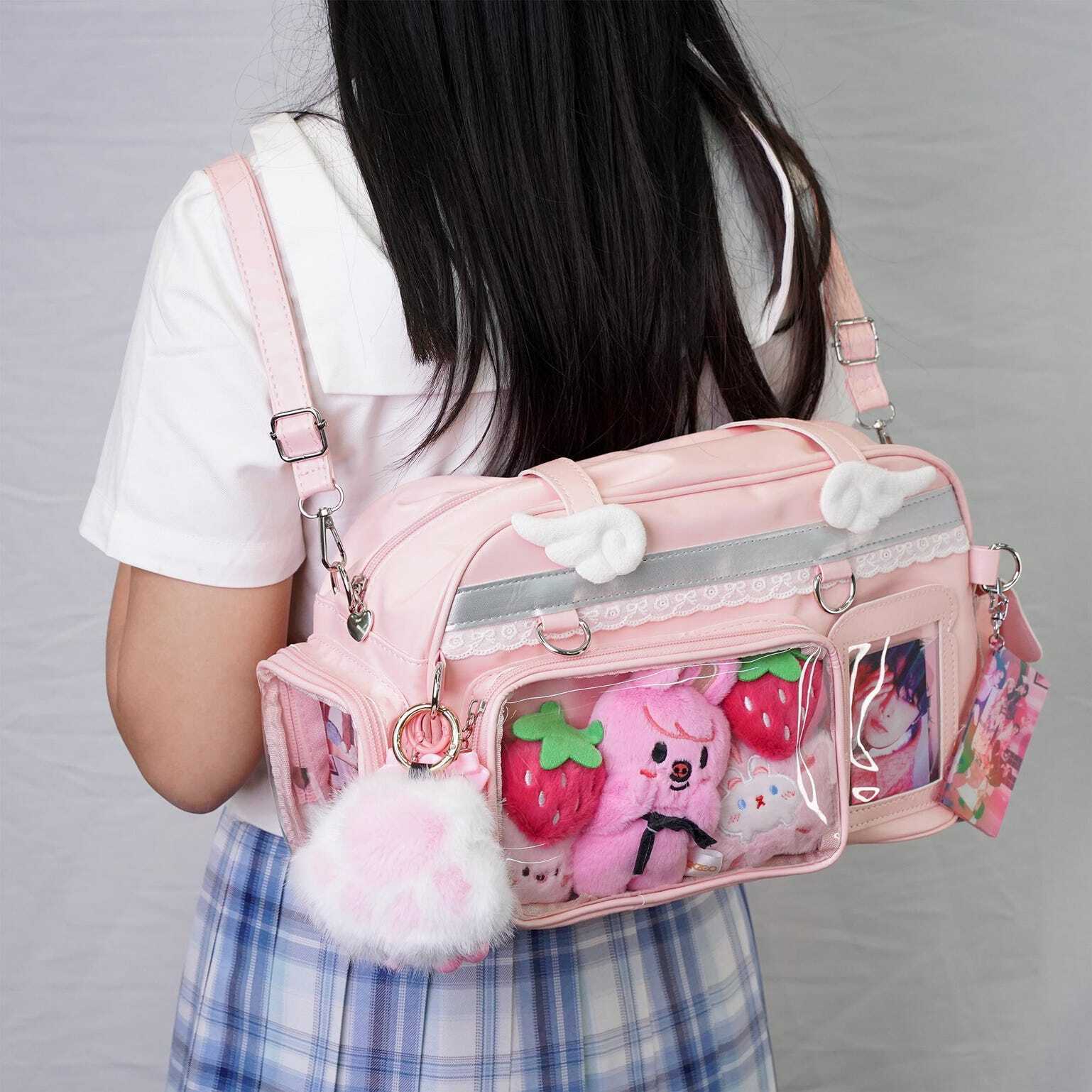 Large Pastel Convertible Ita Bag with Clear Window for Plushies and Pins Large Pastel Convertible Ita Bag with Clear Window for Plushies and Pins