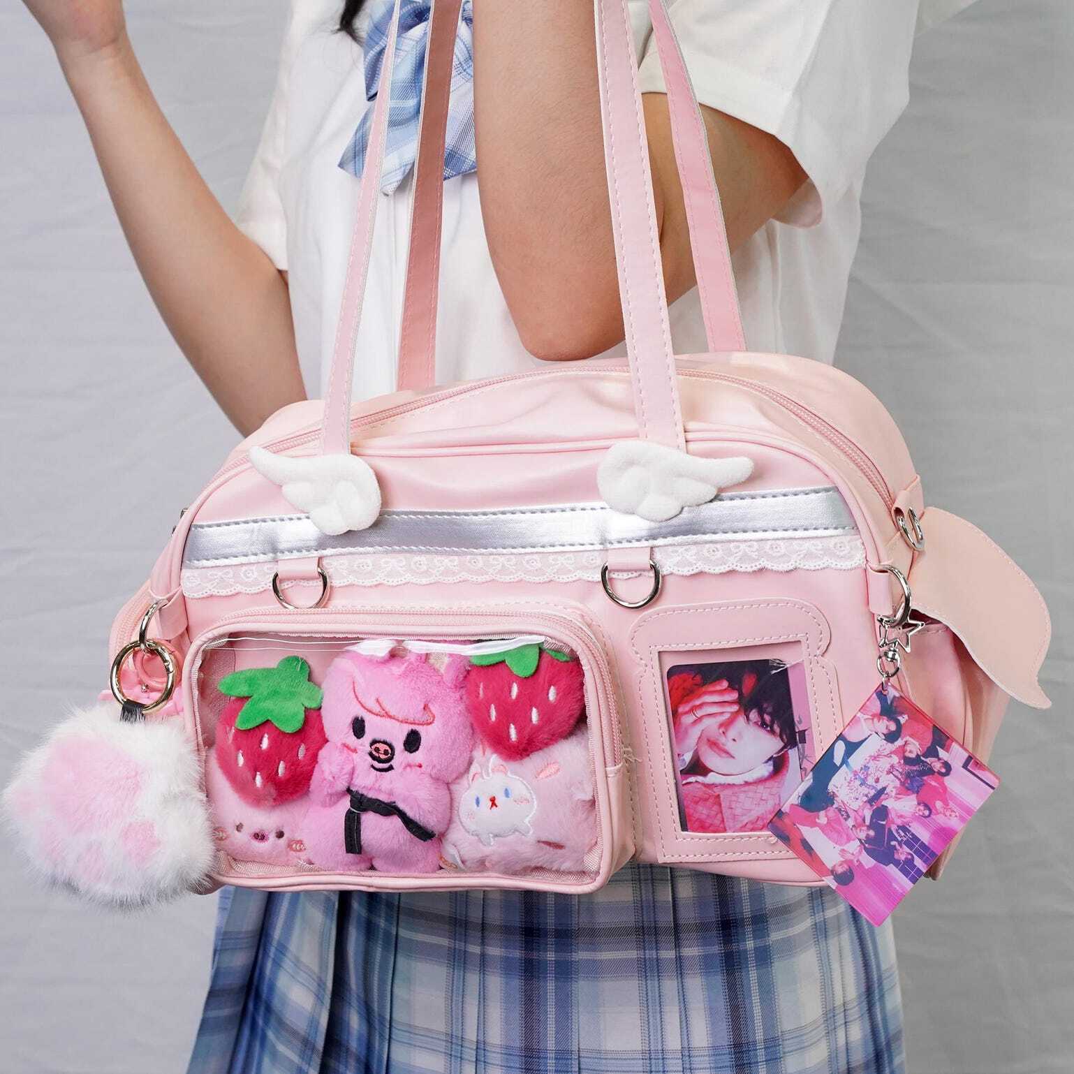 Large Pastel Convertible Ita Bag with Clear Window for Plushies and Pins Large Pastel Convertible Ita Bag with Clear Window for Plushies and Pins