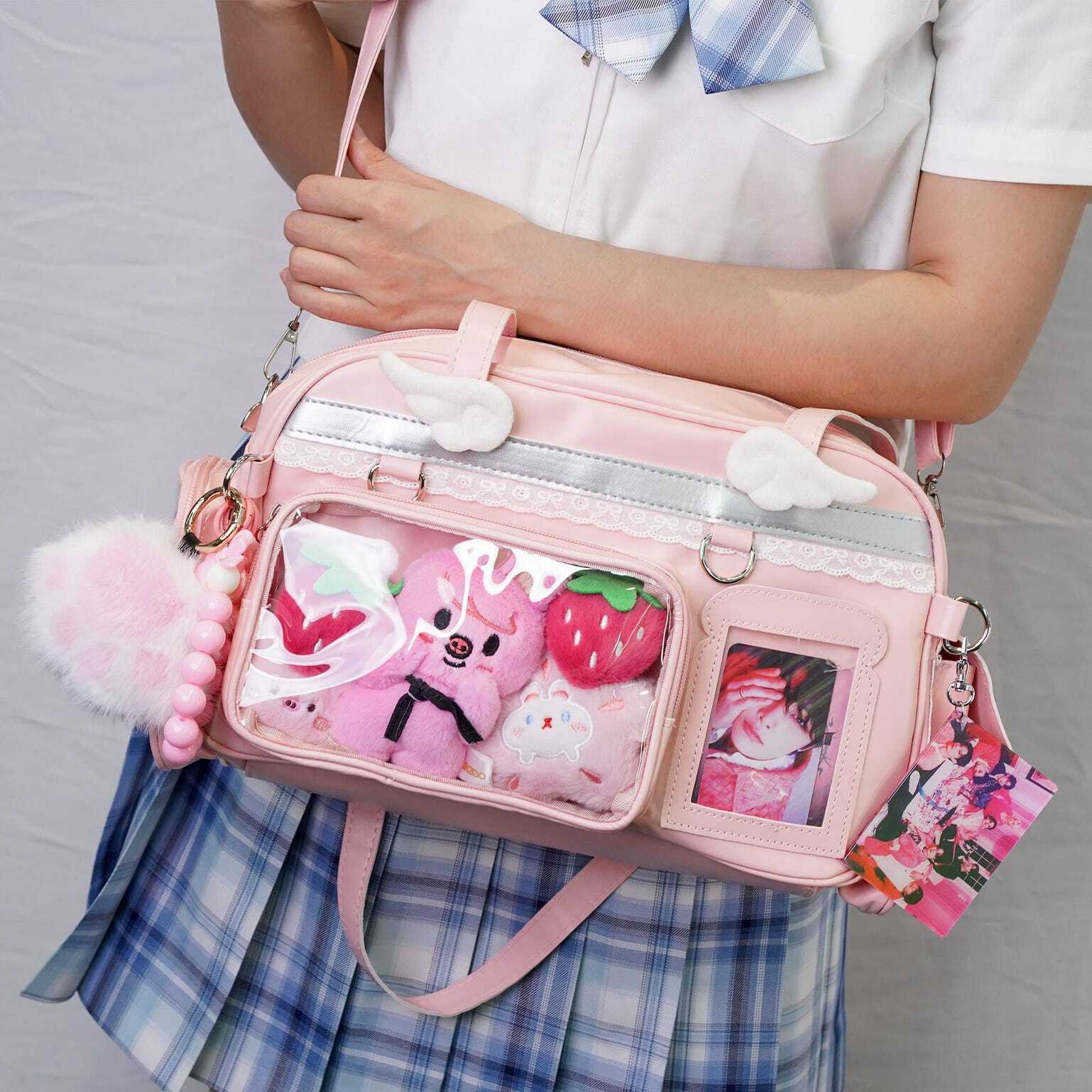 Large Pastel Convertible Ita Bag with Clear Window for Plushies and Pins Large Pastel Convertible Ita Bag with Clear Window for Plushies and Pins