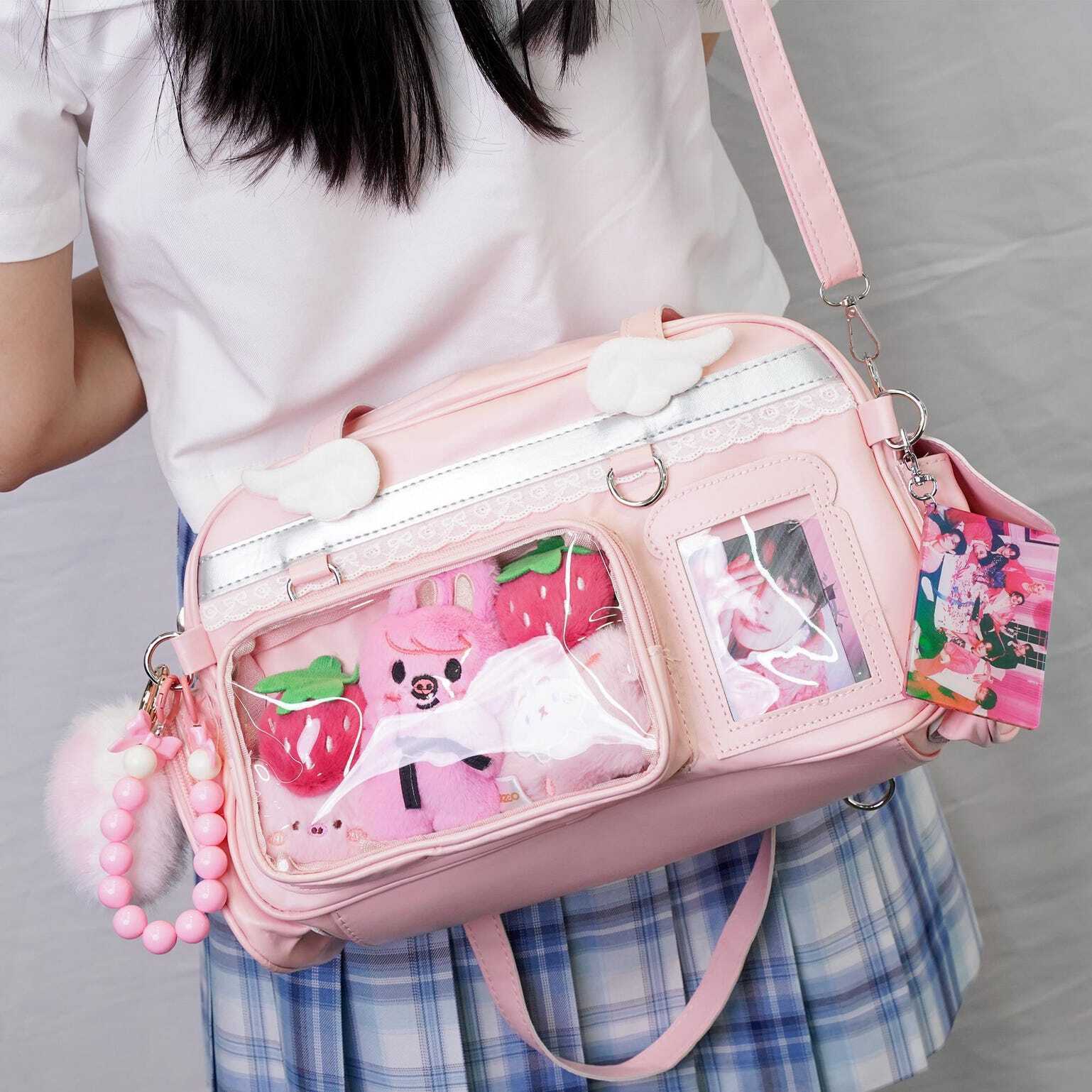 Large Pastel Convertible Ita Bag with Clear Window for Plushies and Pins Large Pastel Convertible Ita Bag with Clear Window for Plushies and Pins