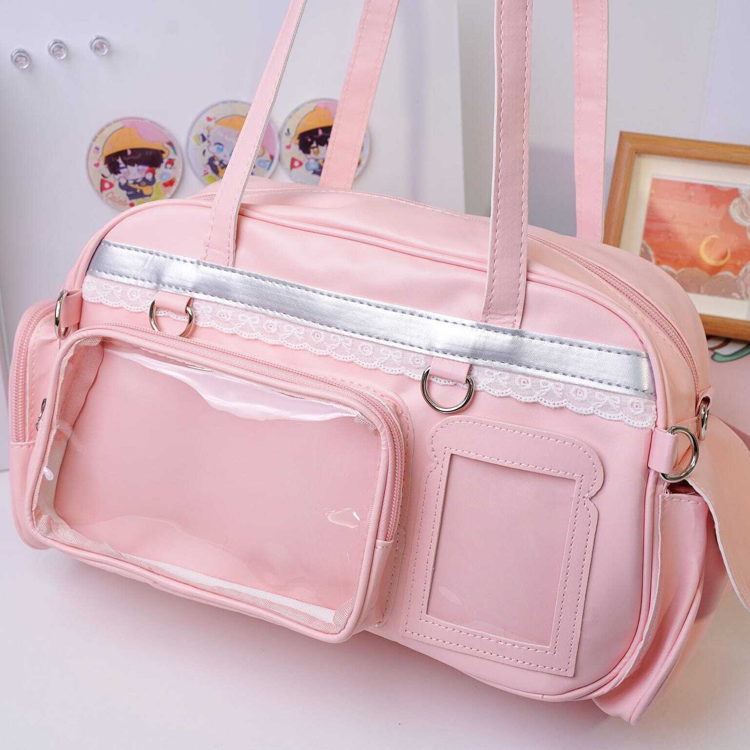 Large Pastel Convertible Ita Bag with Clear Window for Plushies and Pins Large Pastel Convertible Ita Bag with Clear Window for Plushies and Pins