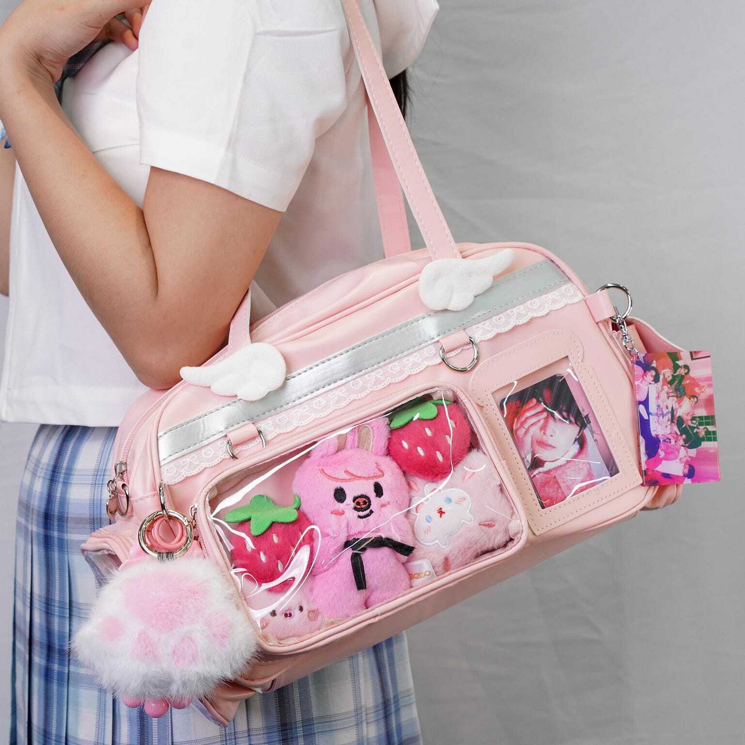 Large Pastel Convertible Ita Bag with Clear Window for Plushies and Pins Large Pastel Convertible Ita Bag with Clear Window for Plushies and Pins