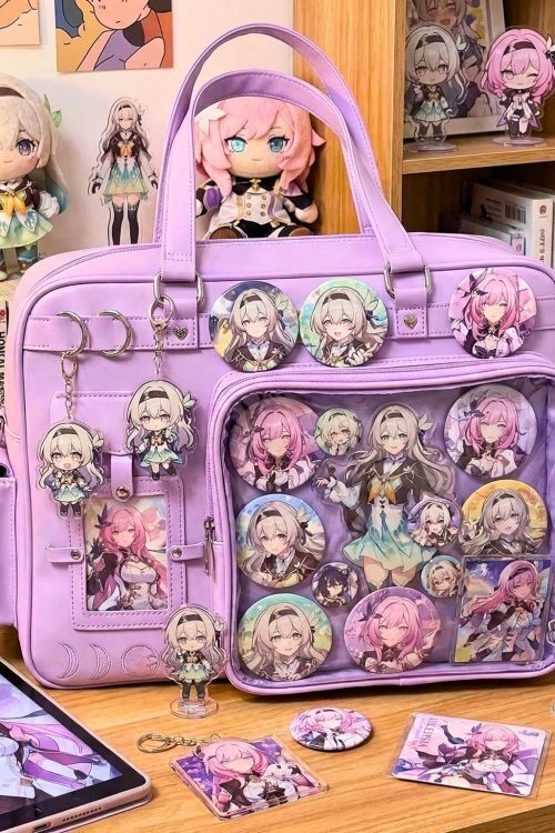 Large Pink Ita Bag with Clear Window for Plushies and Pins