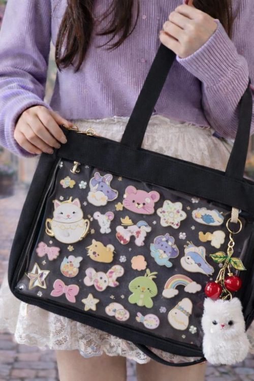 Large Pink Ita Shoulder Bag with Clear Window for Pin Display