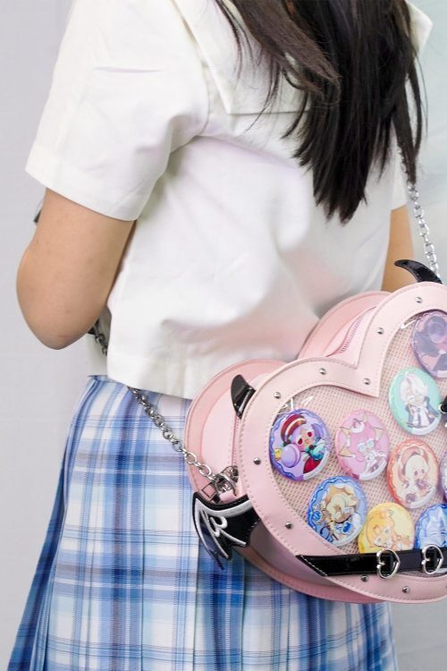 Large Pink Kawaii Ita Shoulder Bag with Clear Window for Pin Display