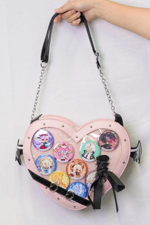 Large Pink Kawaii Ita Shoulder Bag with Clear Window for Pin Display