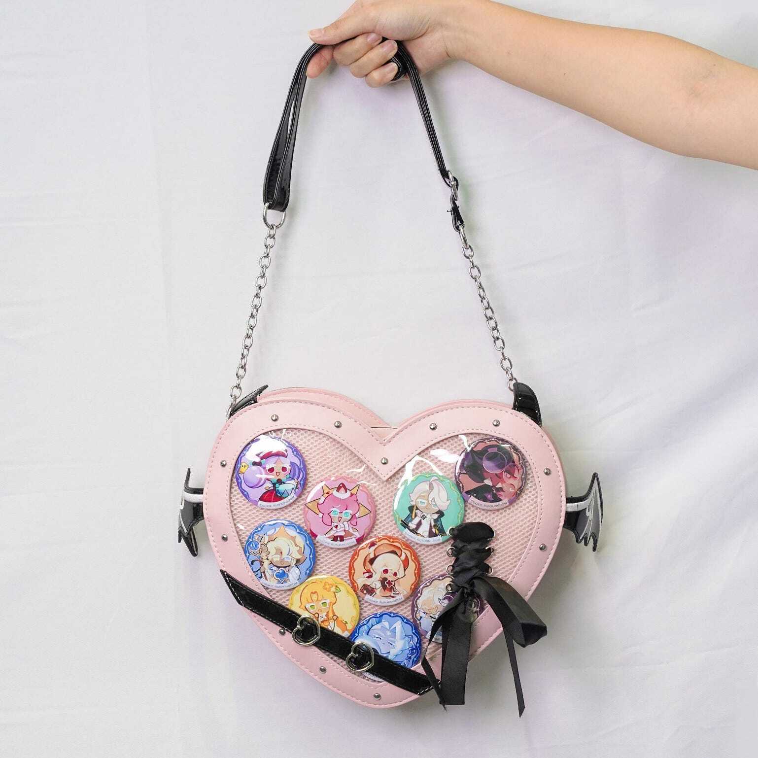 Large Pink Kawaii Ita Shoulder Bag with Clear Window for Pin Display Large Pink Kawaii Ita Shoulder Bag with Clear Window for Pin Display