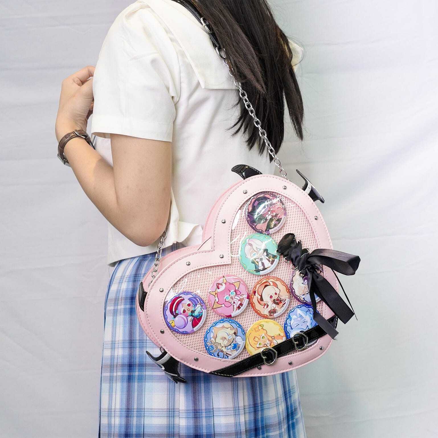 Large Pink Kawaii Ita Shoulder Bag with Clear Window for Pin Display Large Pink Kawaii Ita Shoulder Bag with Clear Window for Pin Display