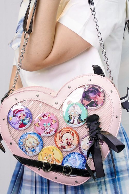 Large Pink Kawaii Ita Shoulder Bag with Clear Window for Pin Display