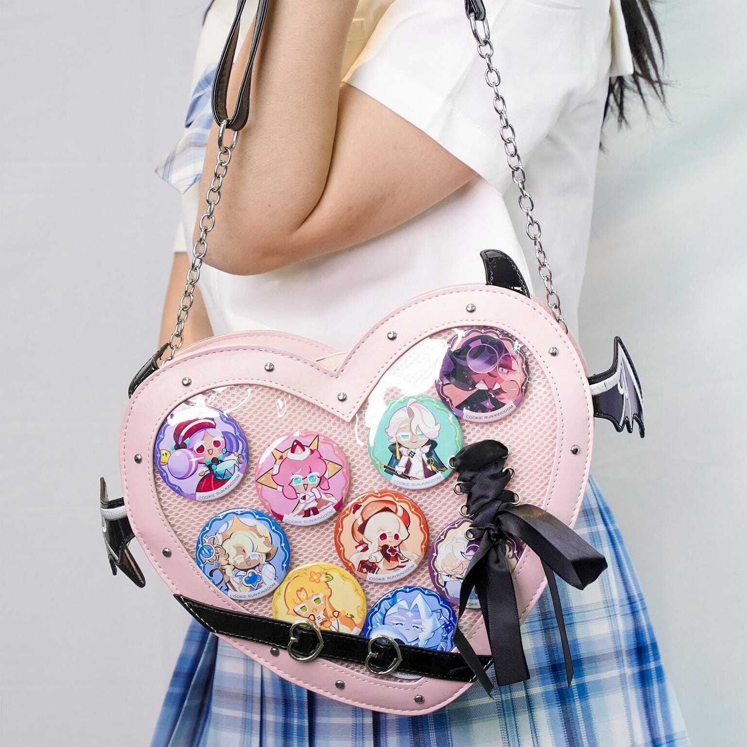 Large Pink Kawaii Ita Shoulder Bag with Clear Window for Pin Display Large Pink Kawaii Ita Shoulder Bag with Clear Window for Pin Display