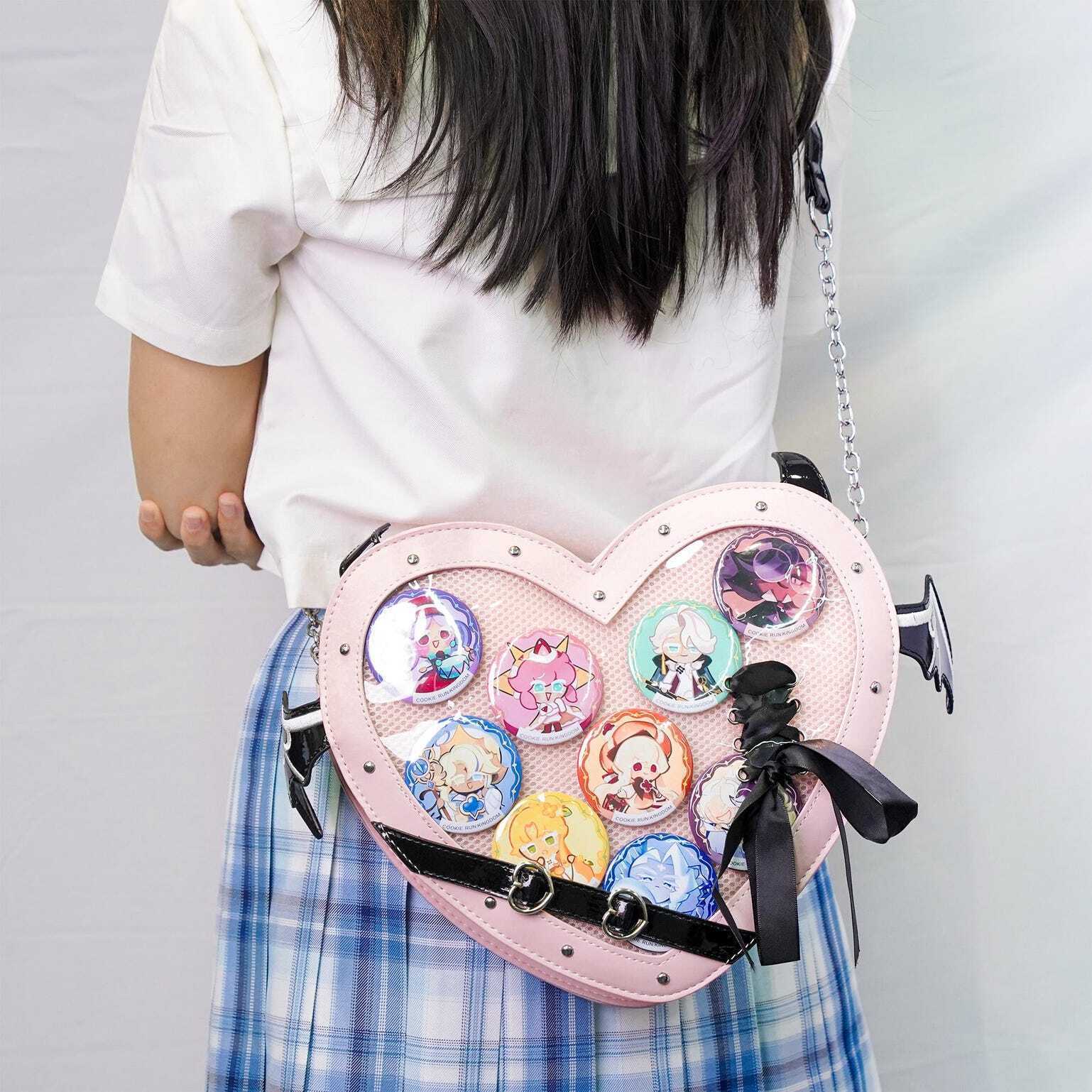 Large Pink Kawaii Ita Shoulder Bag with Clear Window for Pin Display Large Pink Kawaii Ita Shoulder Bag with Clear Window for Pin Display