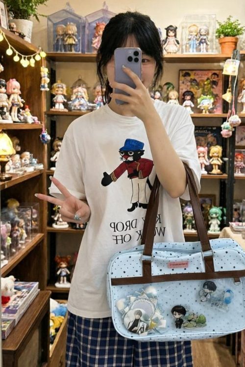 Large Pink Kawaii Star Convertible Ita Bag with Clear Window for Plushies and Pins