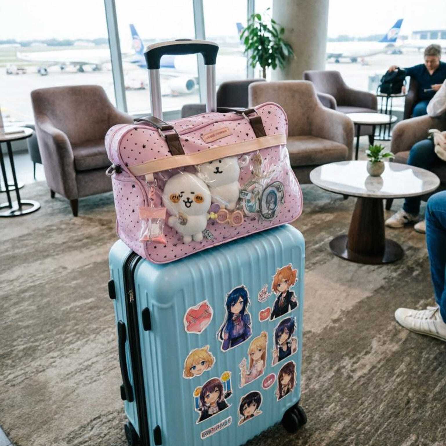 Large Pink Kawaii Star Convertible Ita Bag with Clear Window for Plushies and Pins Large Pink Kawaii Star Convertible Ita Bag with Clear Window for Plushies and Pins