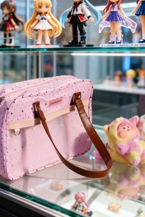 Large Pink Kawaii Star Convertible Ita Bag with Clear Window for Plushies and Pins