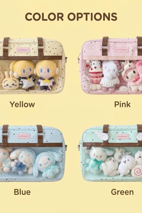 Large Pink Kawaii Star Convertible Ita Bag with Clear Window for Plushies and Pins