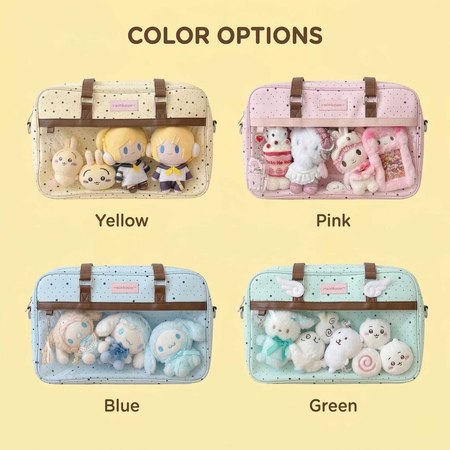 Large Pink Kawaii Star Convertible Ita Bag with Clear Window for Plushies and Pins Large Pink Kawaii Star Convertible Ita Bag with Clear Window for Plushies and Pins