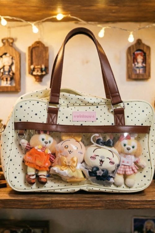 Large Pink Kawaii Star Convertible Ita Bag with Clear Window for Plushies and Pins