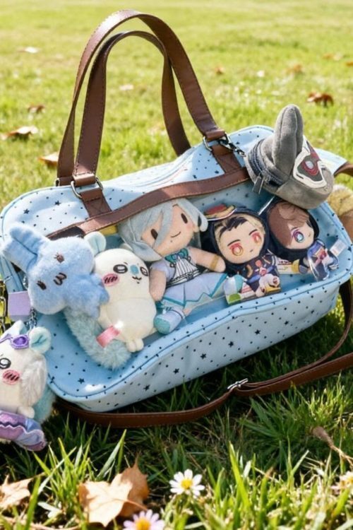 Large Pink Kawaii Star Convertible Ita Bag with Clear Window for Plushies and Pins