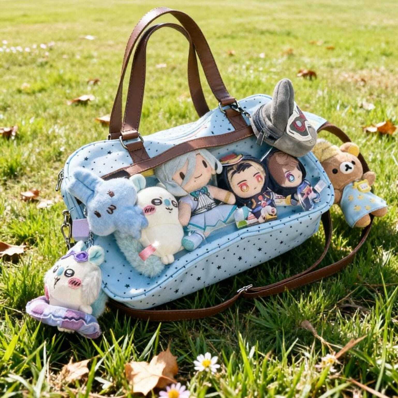 Large Pink Kawaii Star Convertible Ita Bag with Clear Window for Plushies and Pins Large Pink Kawaii Star Convertible Ita Bag with Clear Window for Plushies and Pins