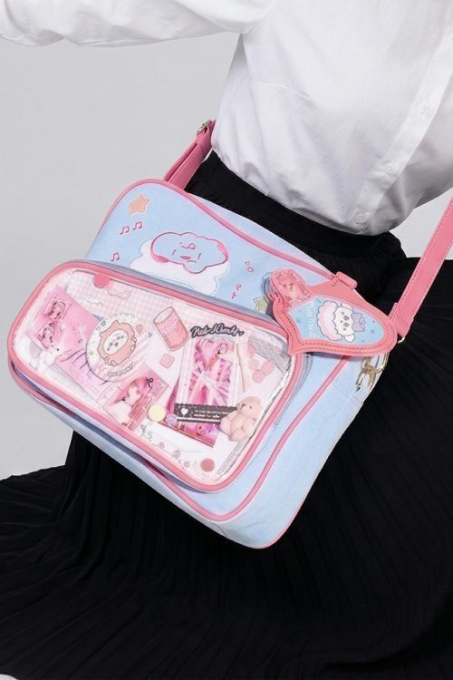 Large Pink Kawaii Y2K Convertible Ita Bag with Clear Window for Plushies and Pins
