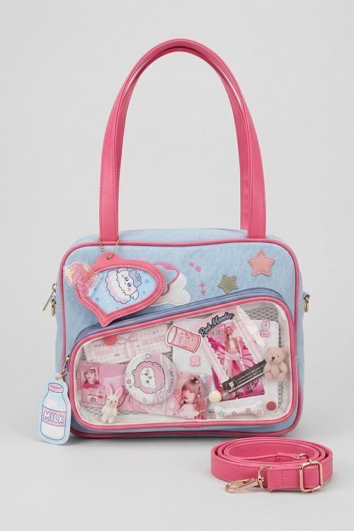 Large Pink Kawaii Y2K Convertible Ita Bag with Clear Window for Plushies and Pins