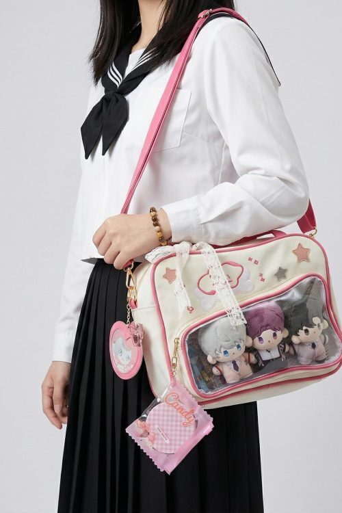 Large Pink Kawaii Y2K Convertible Ita Bag with Clear Window for Plushies and Pins