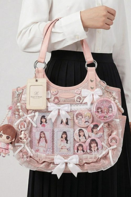Large Pink Kawaii Y2K Ita Backpack with Clear Window for Plushies and Pins