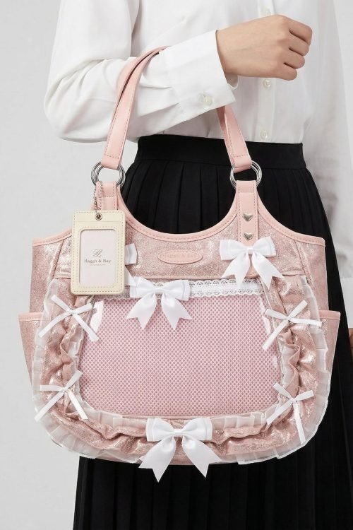 Large Pink Kawaii Y2K Ita Backpack with Clear Window for Plushies and Pins