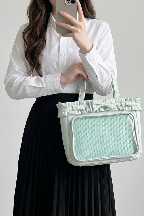 Large Pink Kawaii Y2K Ita Backpack with Clear Window for Plushies and Pins