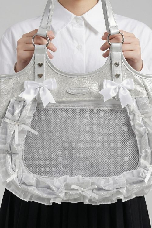 Large Pink Kawaii Y2K Ita Backpack with Clear Window for Plushies and Pins