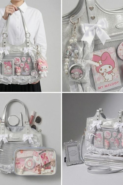 Large Pink Kawaii Y2K Ita Backpack with Clear Window for Plushies and Pins