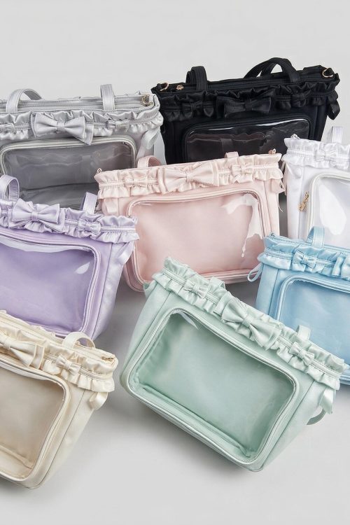 Large Pink Kawaii Y2K Ita Backpack with Clear Window for Plushies and Pins