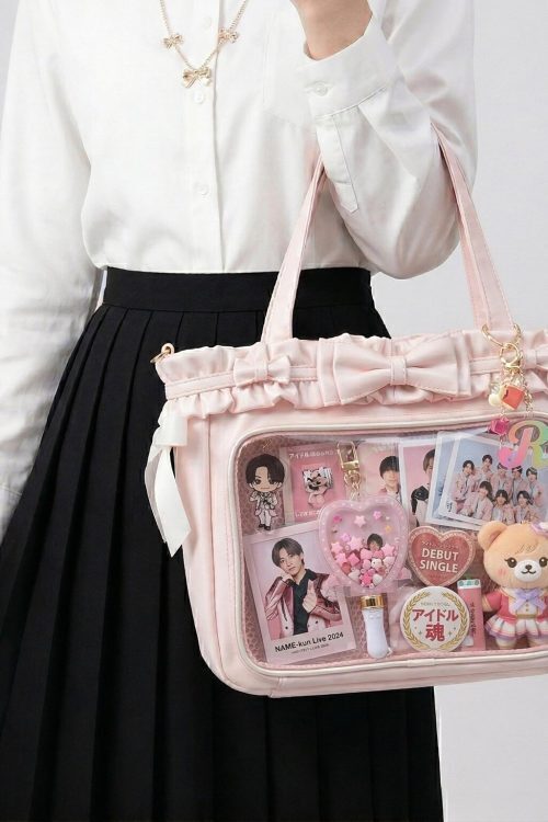 Large Pink Kawaii Y2K Ita Backpack with Clear Window for Plushies and Pins