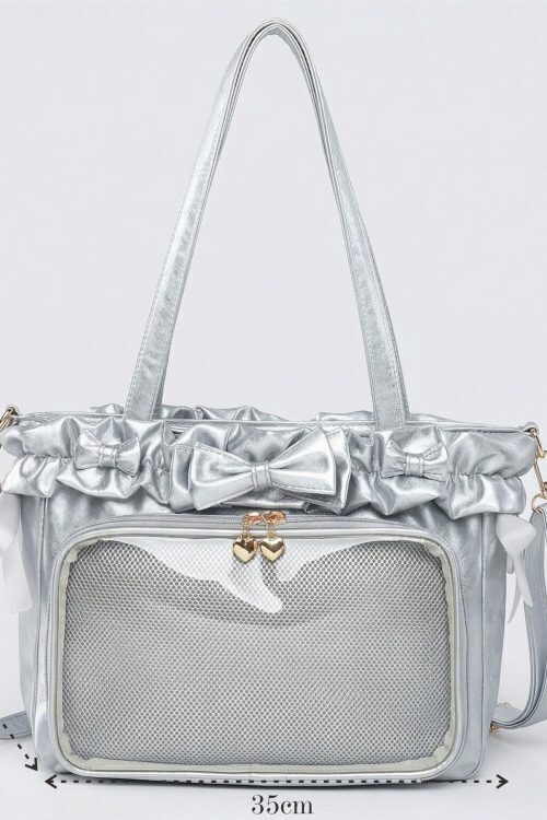 Large Pink Kawaii Y2K Ita Backpack with Clear Window for Plushies and Pins