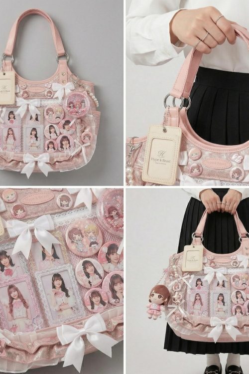 Large Pink Kawaii Y2K Ita Backpack with Clear Window for Plushies and Pins