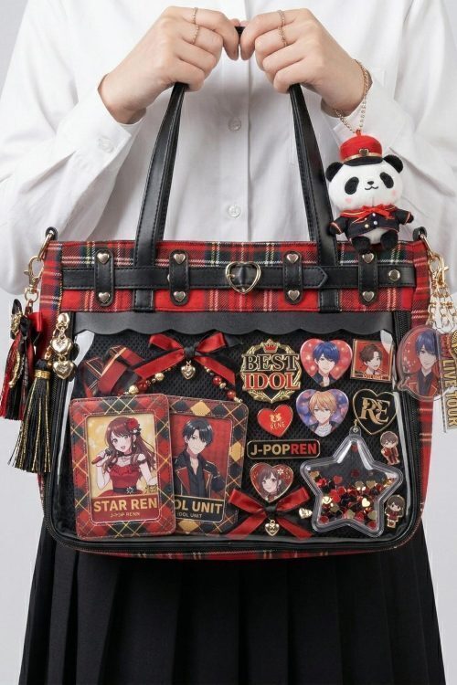 Large Pink Kawaii Y2K Ita Handbag with Clear Window for Pin Display