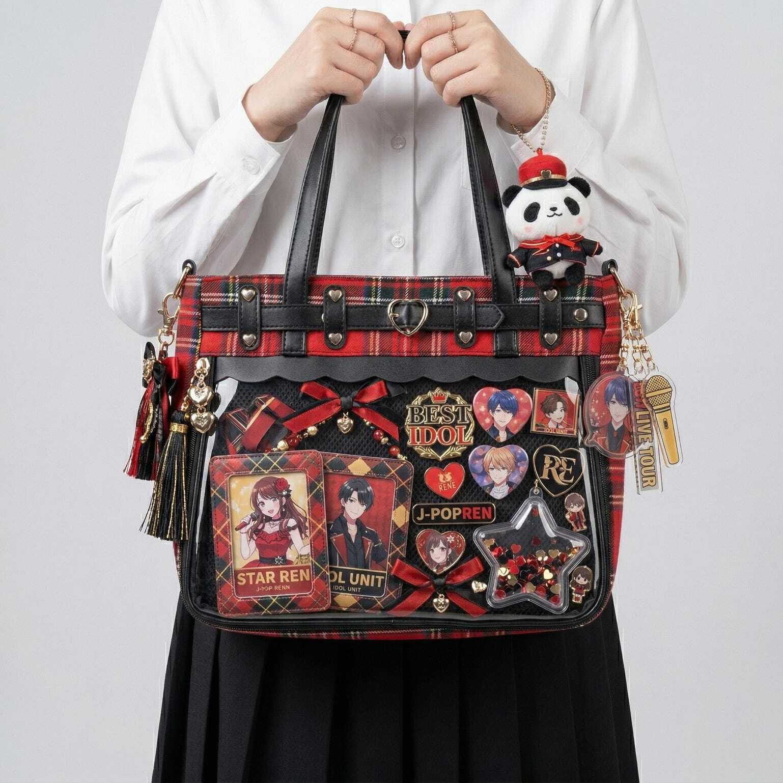 Large Pink Kawaii Y2K Ita Handbag with Clear Window for Pin Display Large Pink Kawaii Y2K Ita Handbag with Clear Window for Pin Display