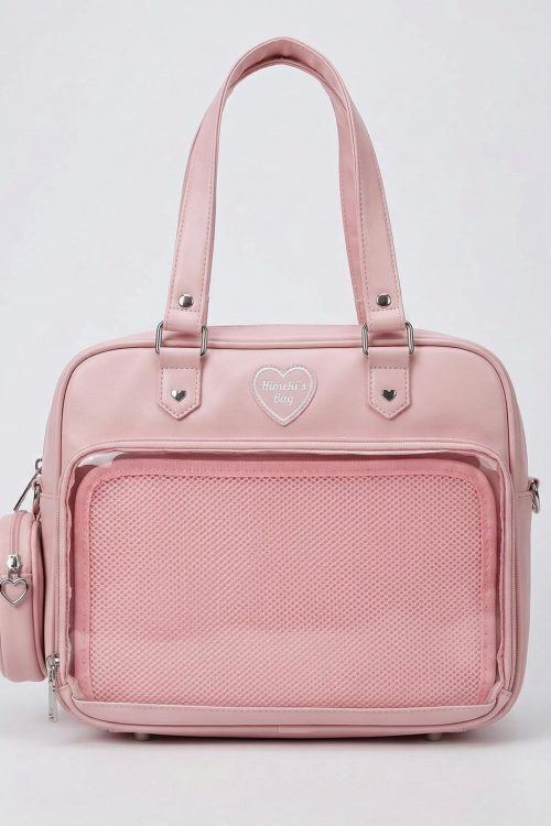 Large Pink Kawaii Y2K Ita Handbag with Clear Window for Pin Display