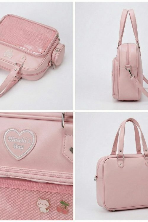 Large Pink Kawaii Y2K Ita Handbag with Clear Window for Pin Display