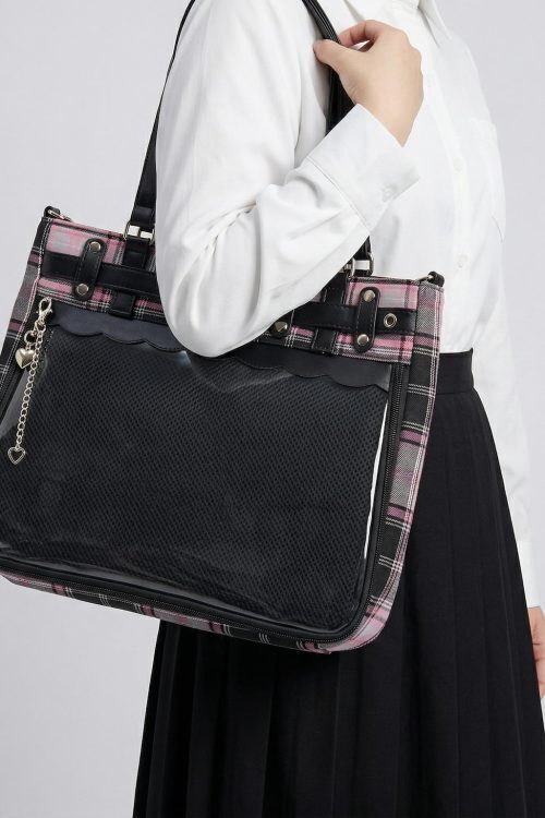 Large Pink Kawaii Y2K Ita Handbag with Clear Window for Pin Display
