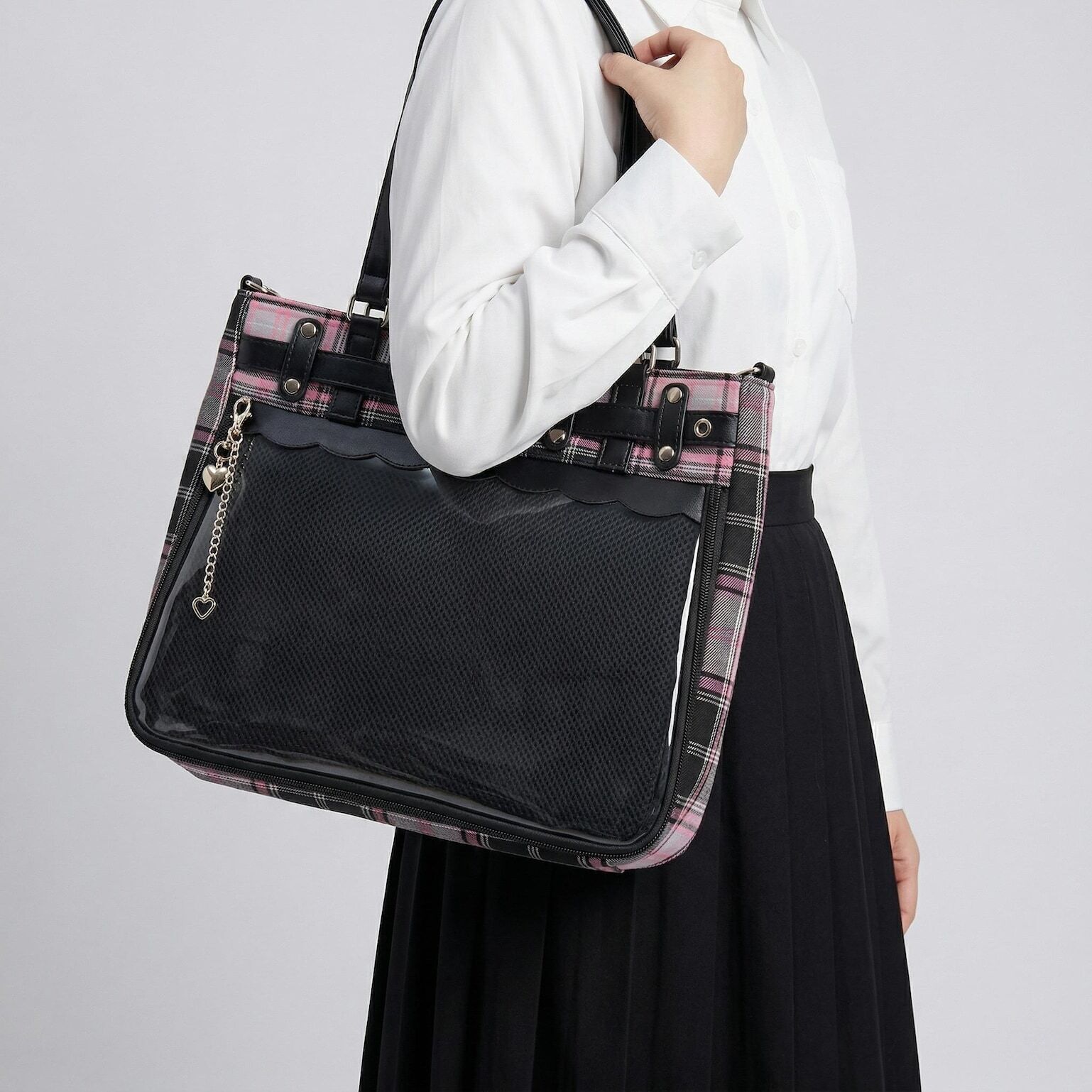 Large Pink Kawaii Y2K Ita Handbag with Clear Window for Pin Display Large Pink Kawaii Y2K Ita Handbag with Clear Window for Pin Display