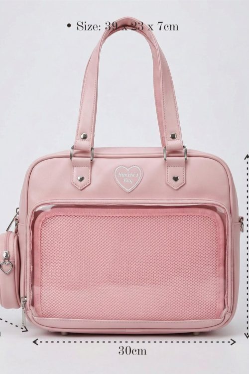 Large Pink Kawaii Y2K Ita Handbag with Clear Window for Pin Display