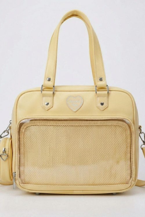 Large Pink Kawaii Y2K Ita Handbag with Clear Window for Pin Display