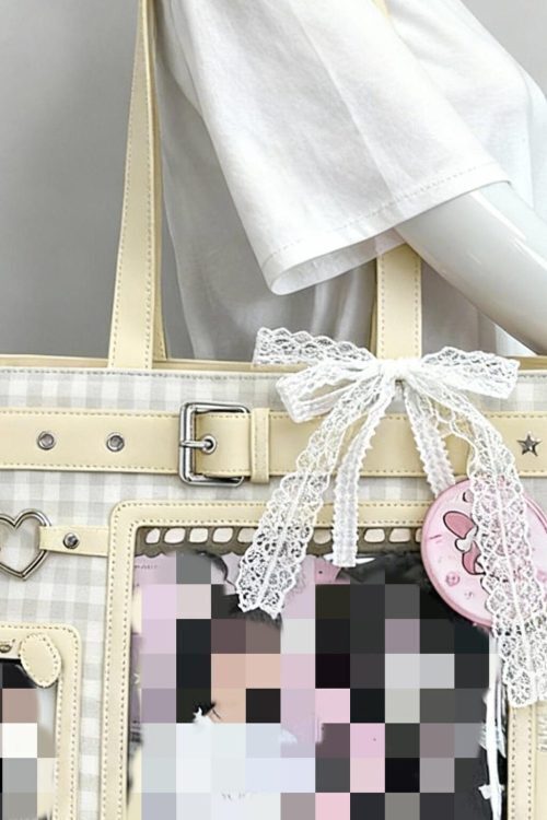 Large Pink Y2K Ita Shoulder Bag with Clear Window for Plushies and Pins