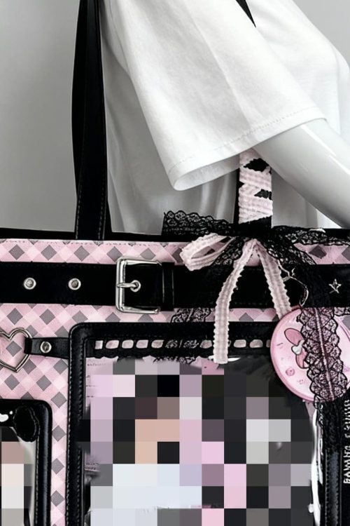Large Pink Y2K Ita Shoulder Bag with Clear Window for Plushies and Pins