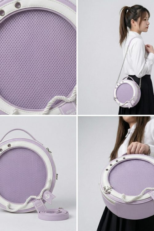 Large Purple Kawaii Y2K Ita Backpack with Clear Window for Pin Display
