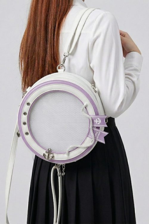 Large Purple Kawaii Y2K Ita Backpack with Clear Window for Pin Display
