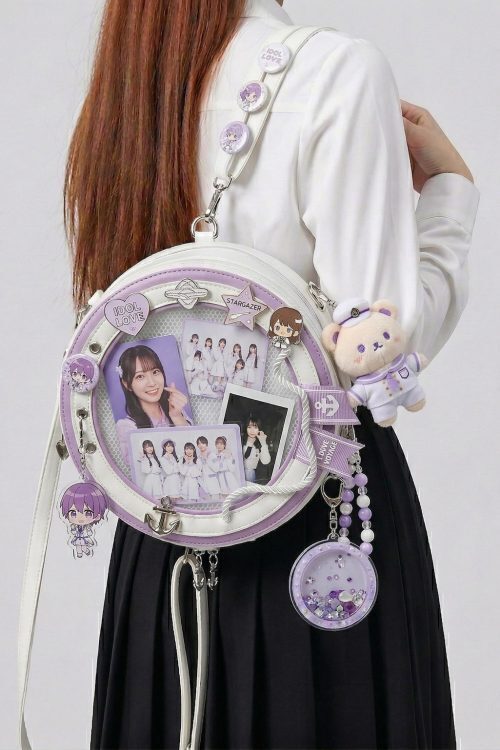 Large Purple Kawaii Y2K Ita Backpack with Clear Window for Pin Display